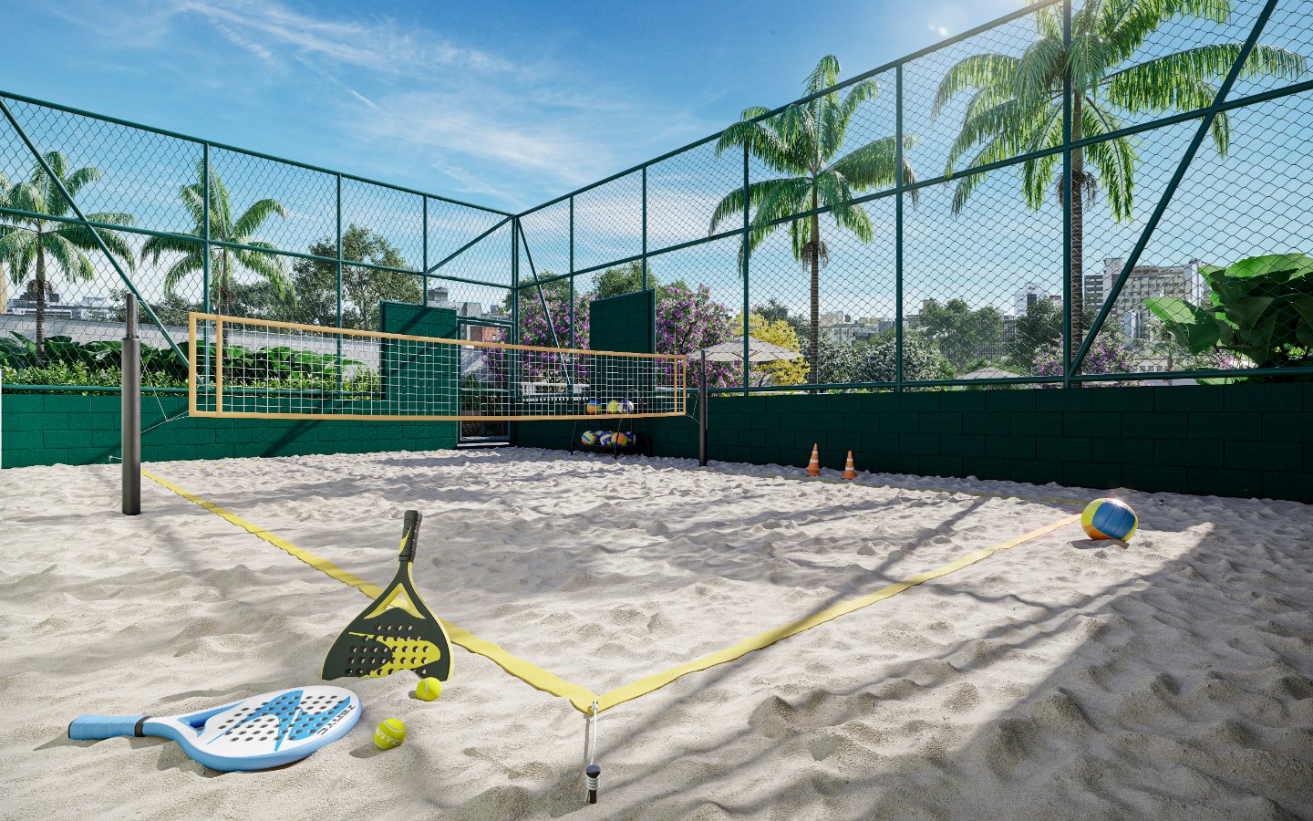 Perspectiva ilustrativa da quadra de beach tennis
