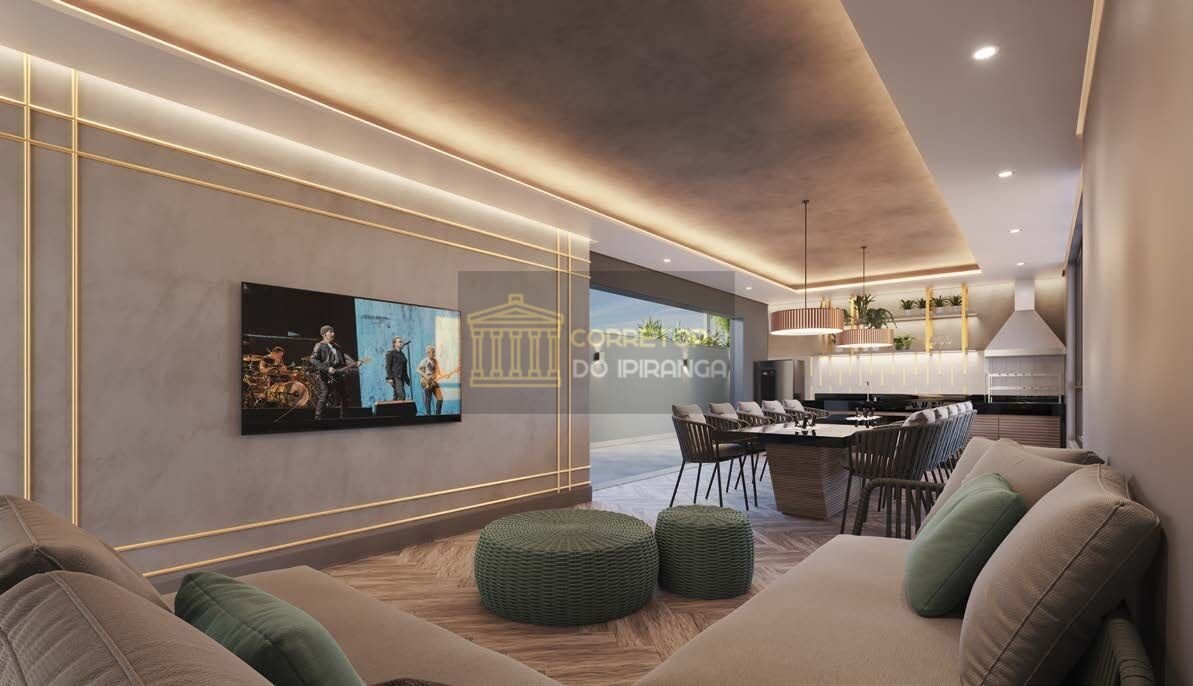 Churrasqueira com lounge e TV do Living Heredità Alto do Ipiranga — perspectiva ilustrativa