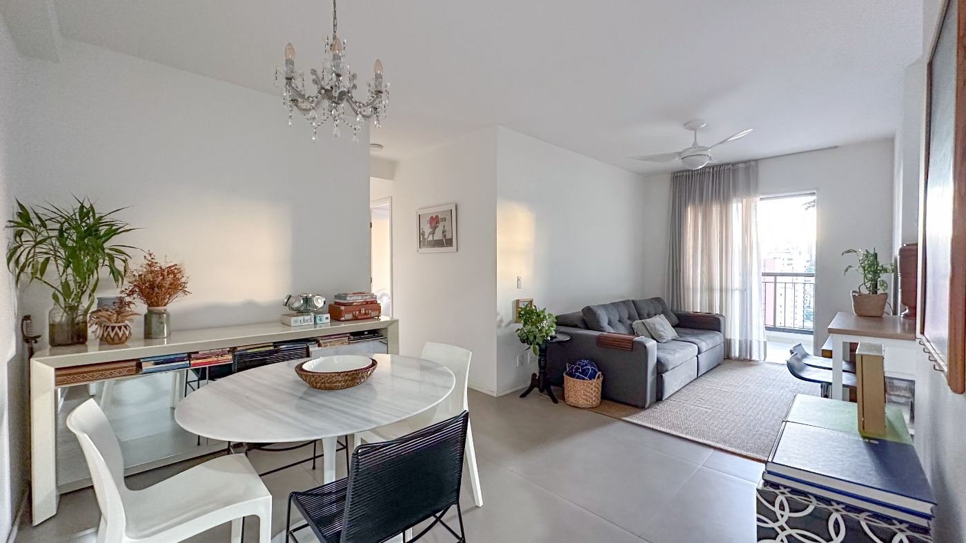 Sala em dois ambientes no apartamento de 69,70 m2 do Voxy Ipiranga